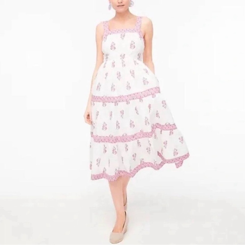J.CREW block print square neck midi dress